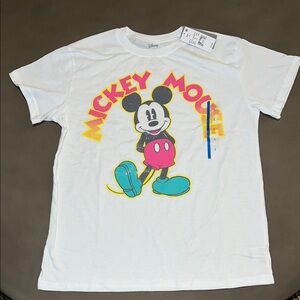 NWT White Mickey Mouse Vibrant Pink and Teal and Orange Graphic T-Shirt